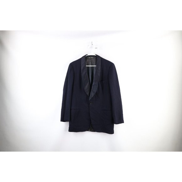 Vintage 40s Fenn Feinstein 38L Bespoke Wool Satin Trim Tuxedo Suit Jacket USA